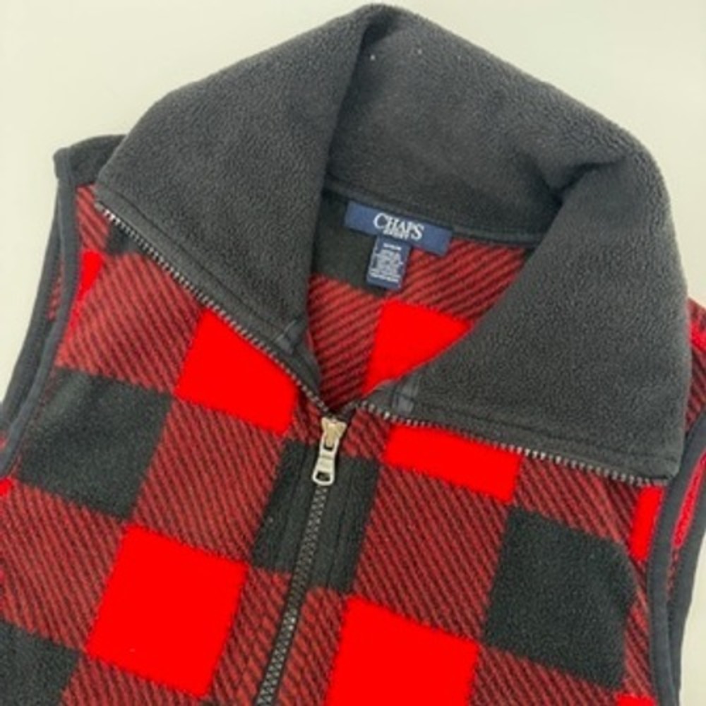Chaps Sport Womens Red Black Buffalo‎ Plaid Fleece Full Zip Vest Size Medium